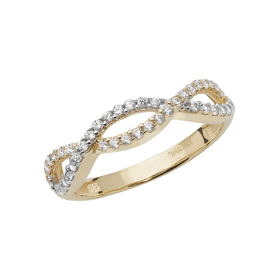 9ct Gold CZ Plaited Ring