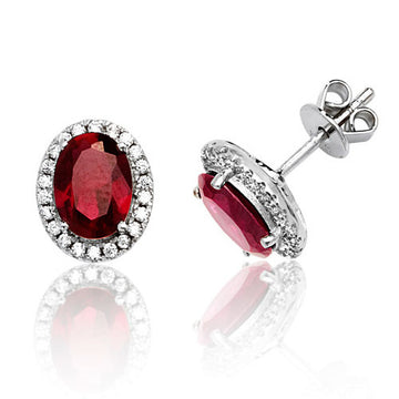 Sterling Silver Red Cz Halo Stud Earrings