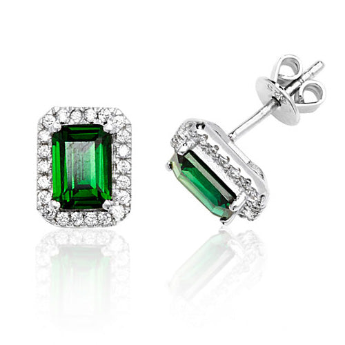 Sterling Silver Green Cz Halo Stud Earrings