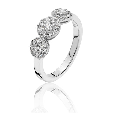 Silver Triple Cluster CZ Ring