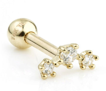 9ct Yellow Gold Three Gem Cz Cartilage Earring
