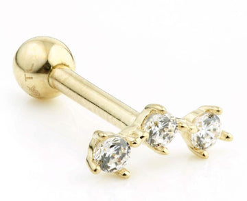 9ct Yellow Gold Three Gem Cz Cartilage Earring