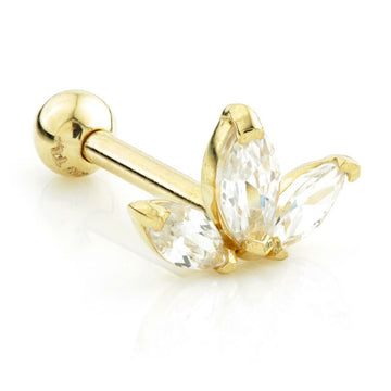 9ct Yellow Gold Lotus Flower Cz Cartilage Earring